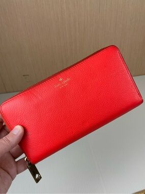 kate spade Bright Red Zip-Around Pebbled Leather Wallet